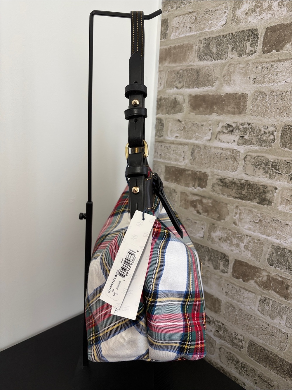 NWT Dooney & Bourke White Multi Plaid Shoulder Bag with Black Trim - Picture 2 of 15